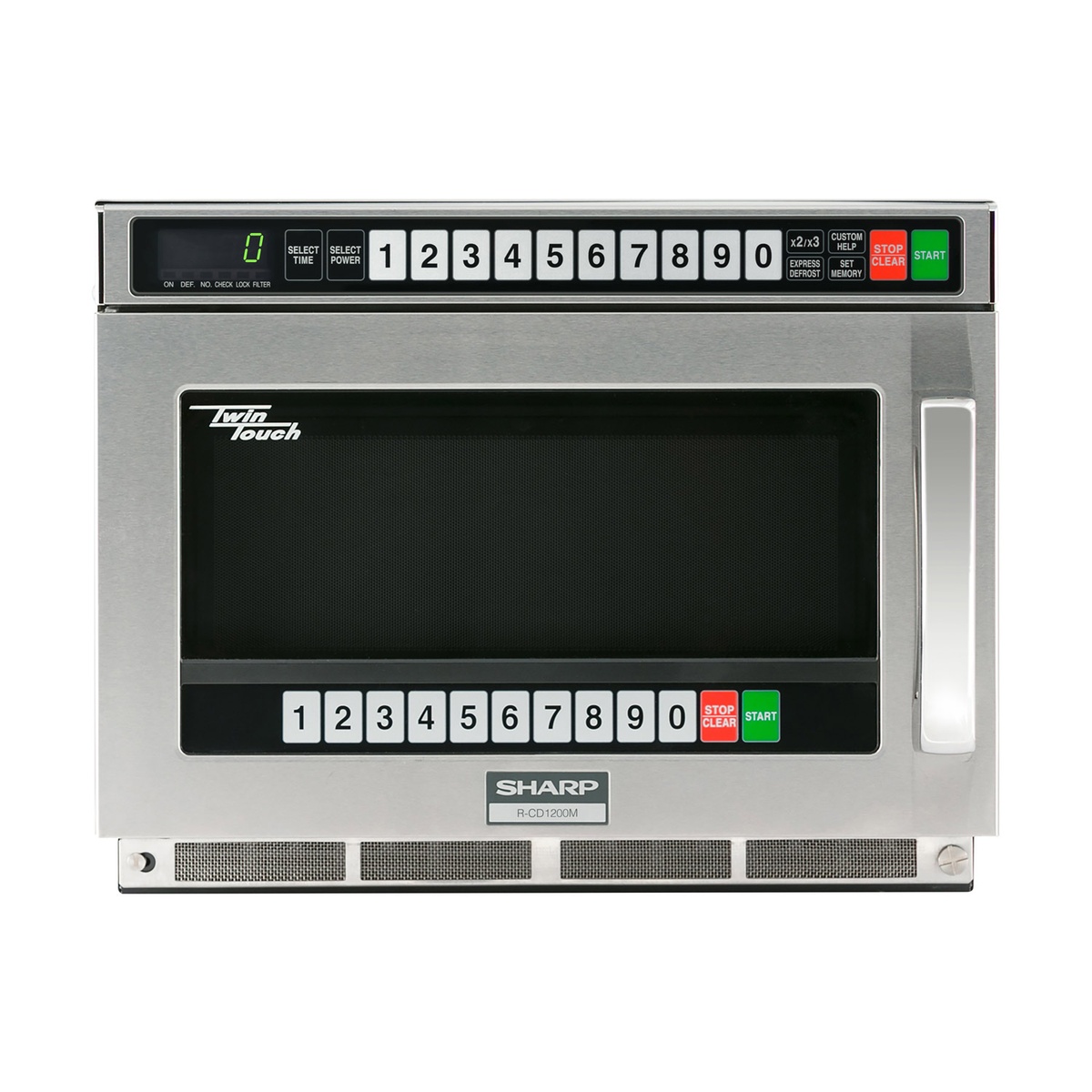 Front view of Sharp R-CD1200M TwinTouch commercial microwave