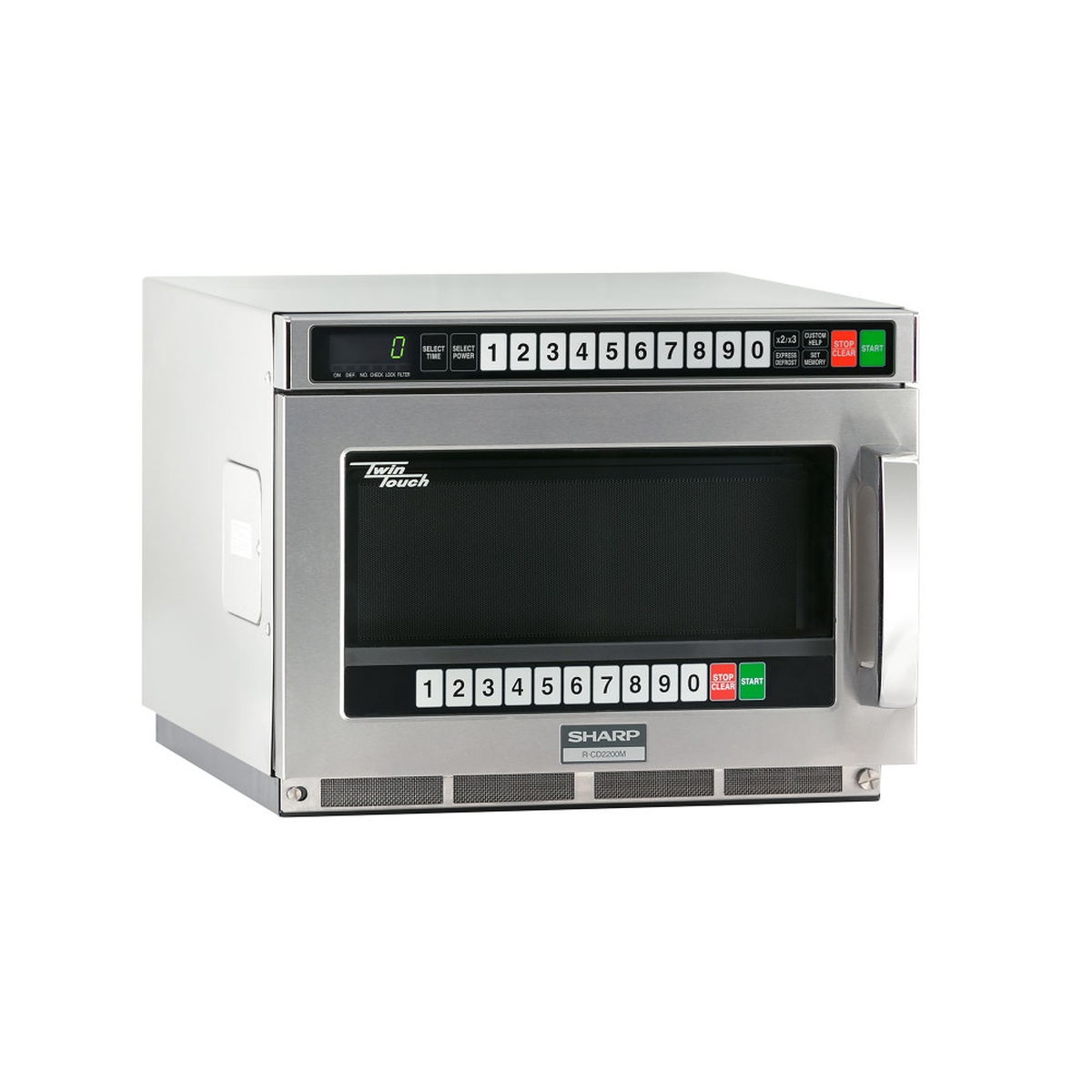 Sharp R-CD2200M commercial microwave oven, angled front view