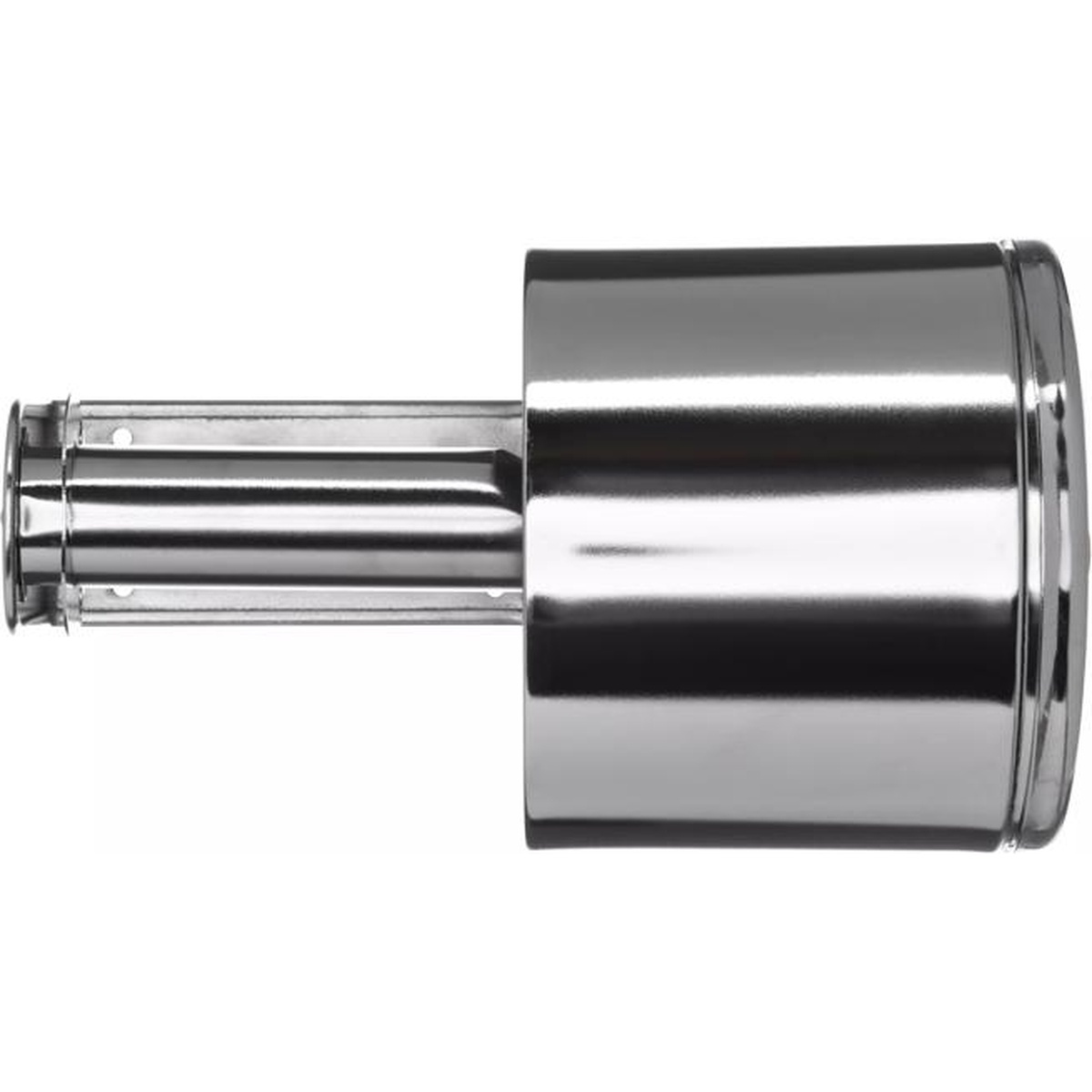 Detail view of the San Jamar R1500XC chrome dispenser showing the spindle and roll-loading mechanism