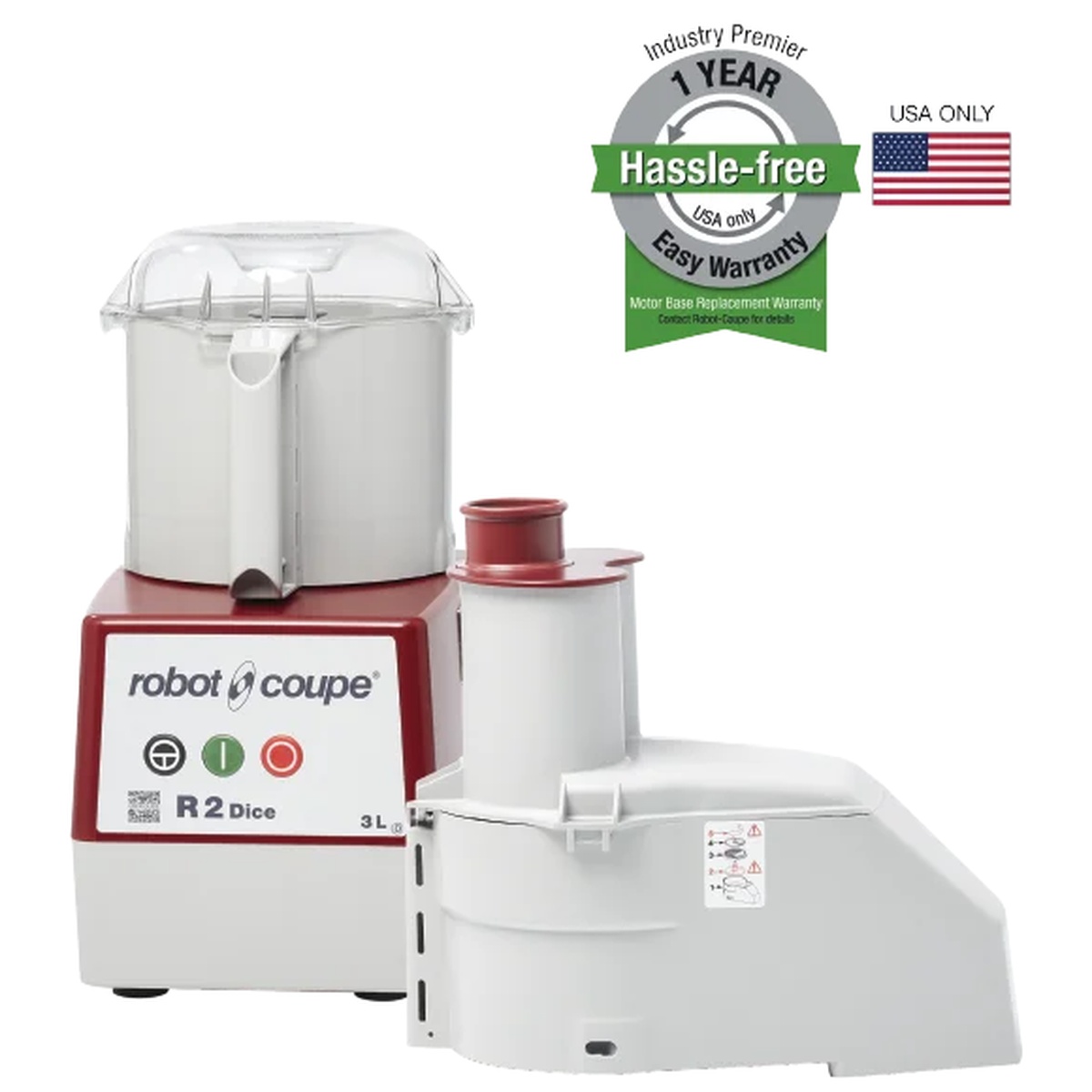 Robot Coupe R2DICE combination food processor with 3 liter bowl and continuous feed attachment