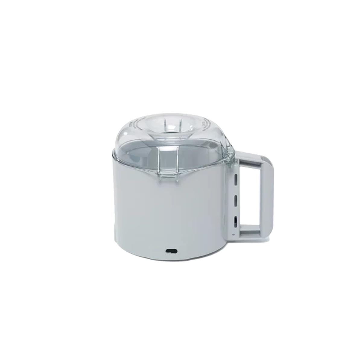 Stainless steel batch bowl with clear lid and side handle for food processor
