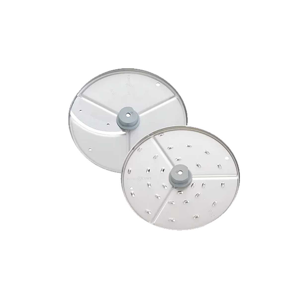 Slicing and grating discs for continuous feed food processor