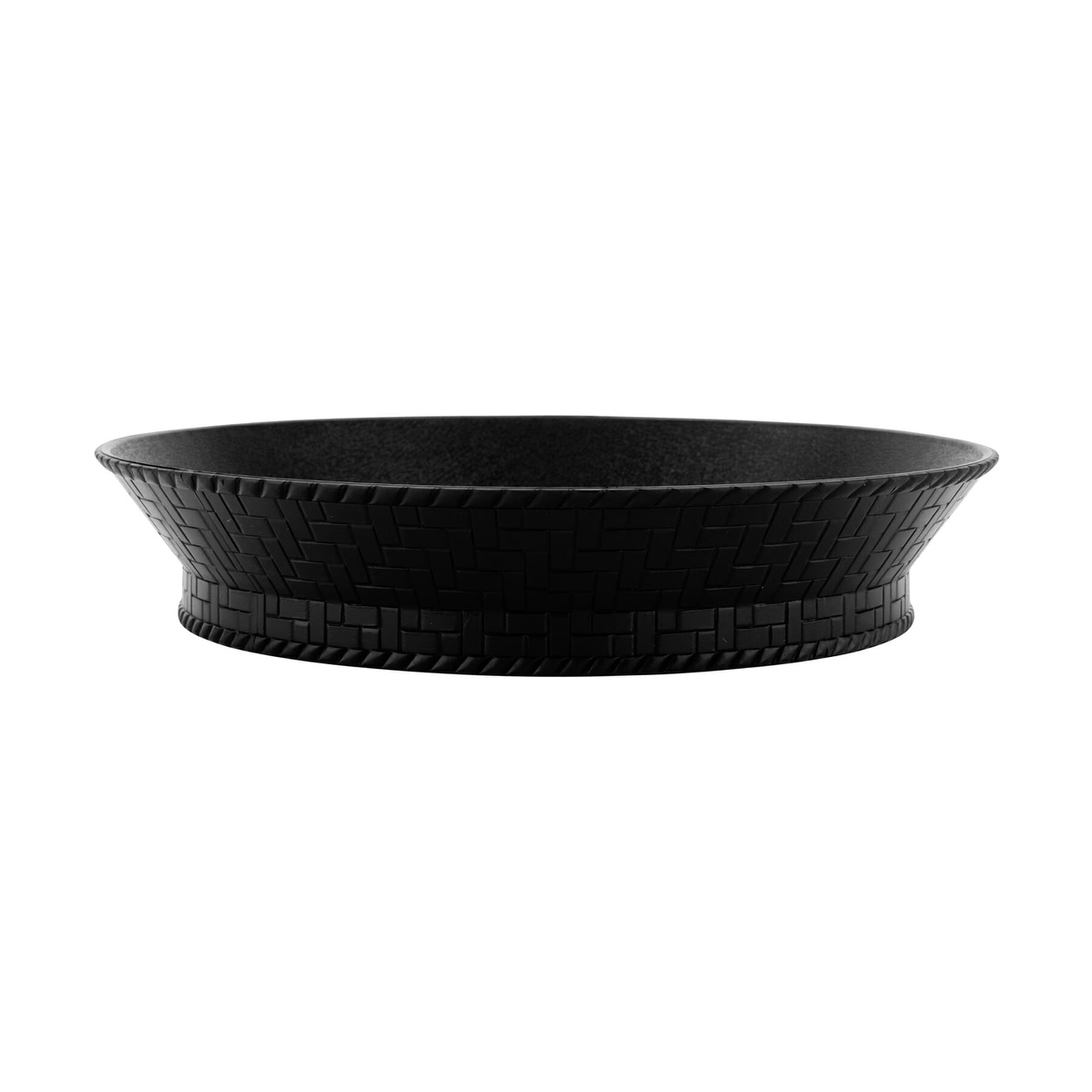 GET RB-880-BK black round basket, side profile showing woven-texture exterior and integrated base