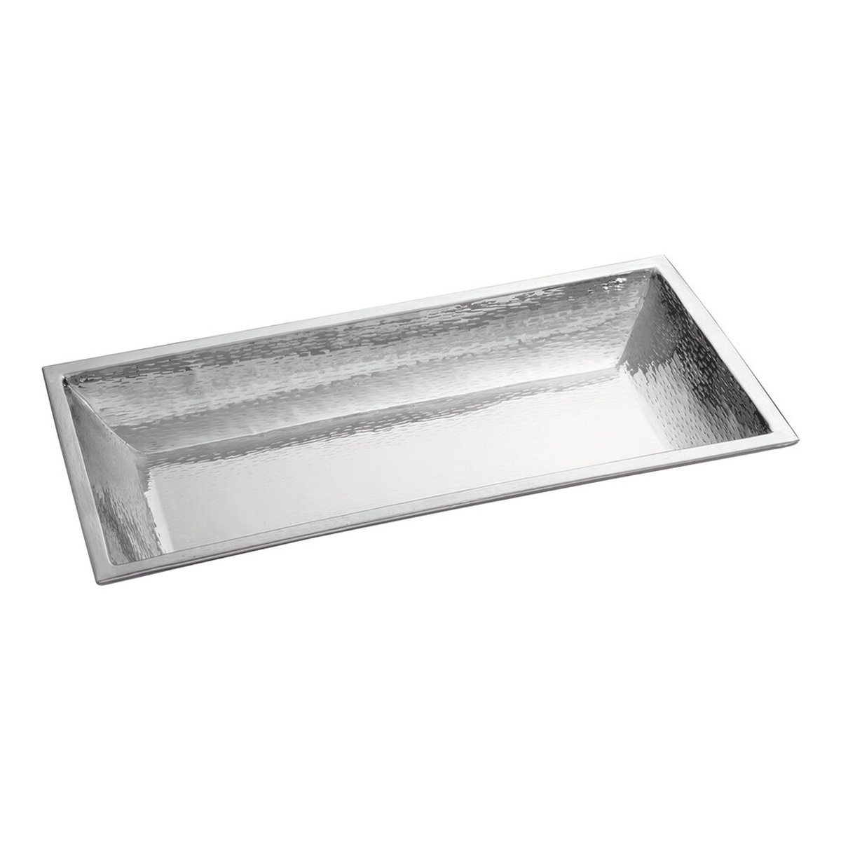 TableCraft RB2813 rectangular stainless steel bowl with rice hammered pattern, silver finish, on white background