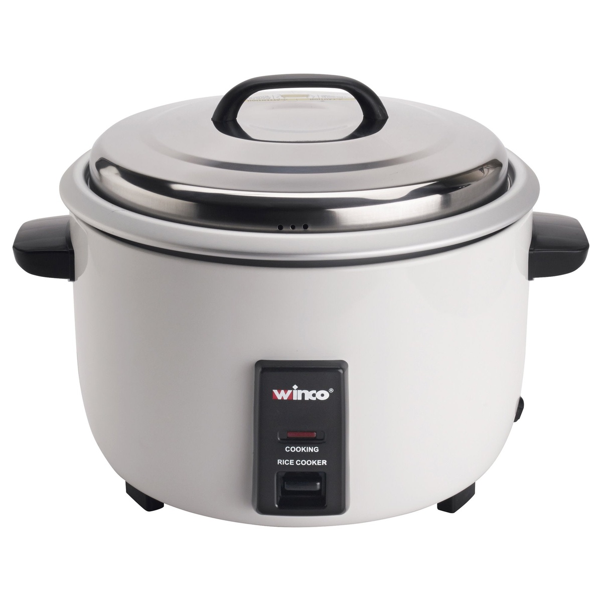 Winco RC-P301 electric rice cooker with stainless steel lid and countertop body