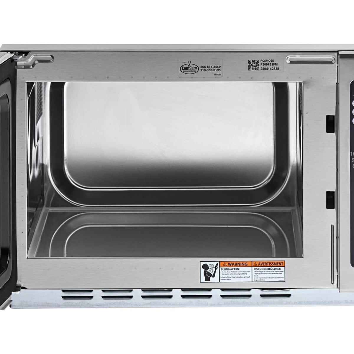 Stainless steel interior cavity of the Amana RCS10DSE commercial microwave
