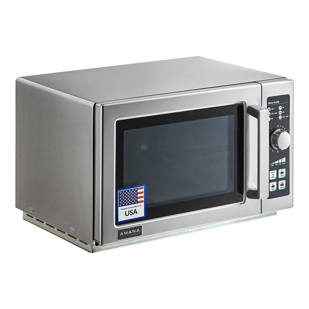 Amana RCS10DSE stainless steel commercial microwave exterior with dial controls