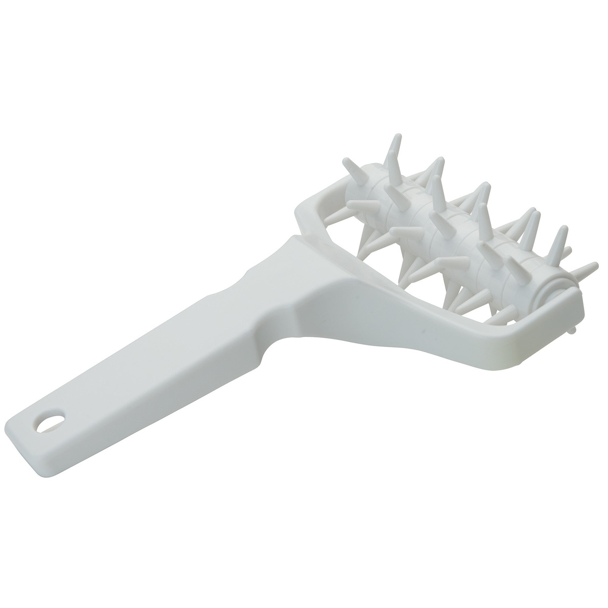 Winco RD-5P white plastic dough roller docker with 5-inch spiked head and ergonomic handle