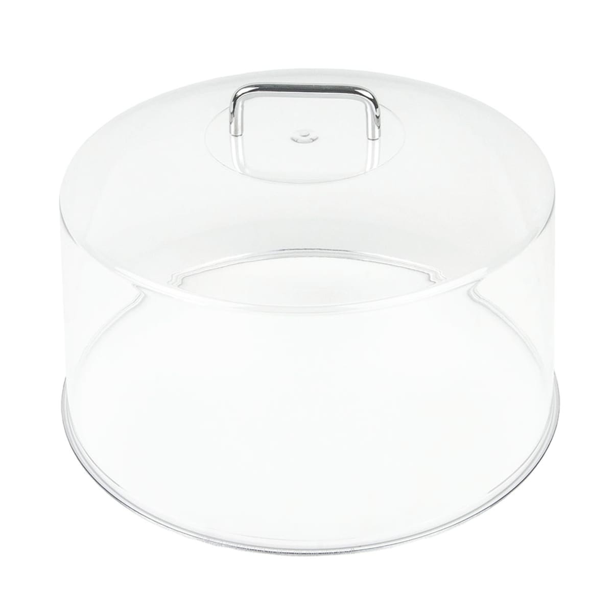Cambro RD1200CW135 12-inch round clear polycarbonate Camwear cake display cover with chrome handle, shown on white background