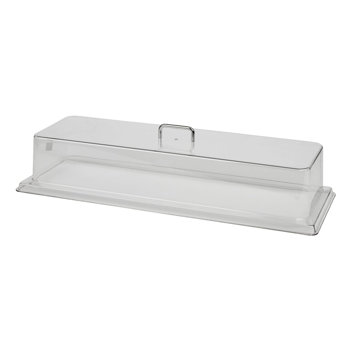 Cambro RD926CW135 rectangular clear polycarbonate display cover with chrome handle on white background