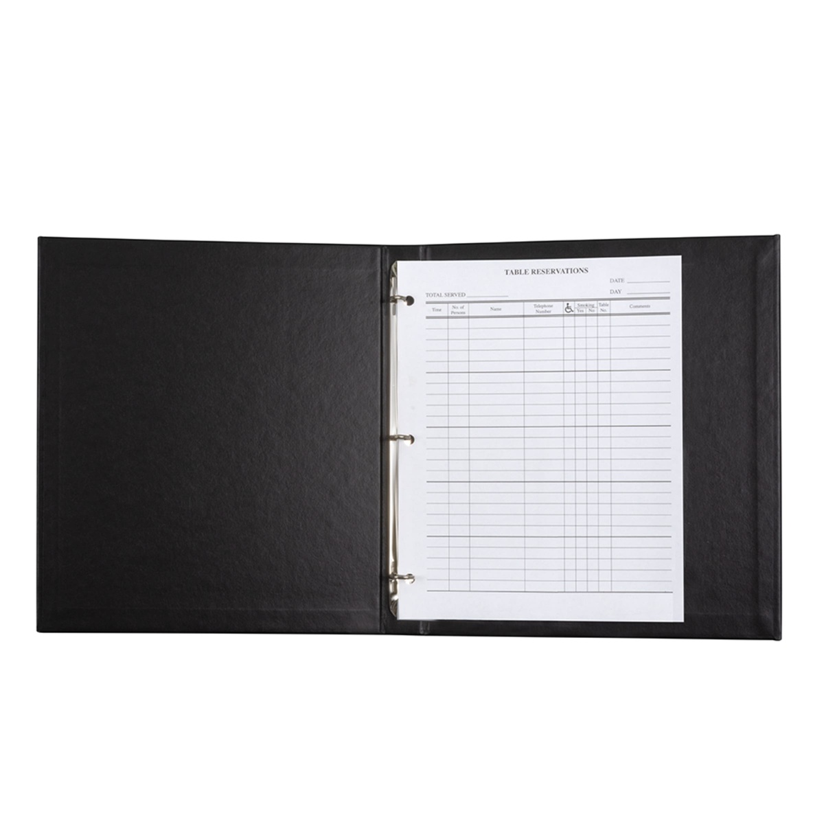 H. Risch reservation filler sheet inserted into an open black 3-ring reservation binder against a white background