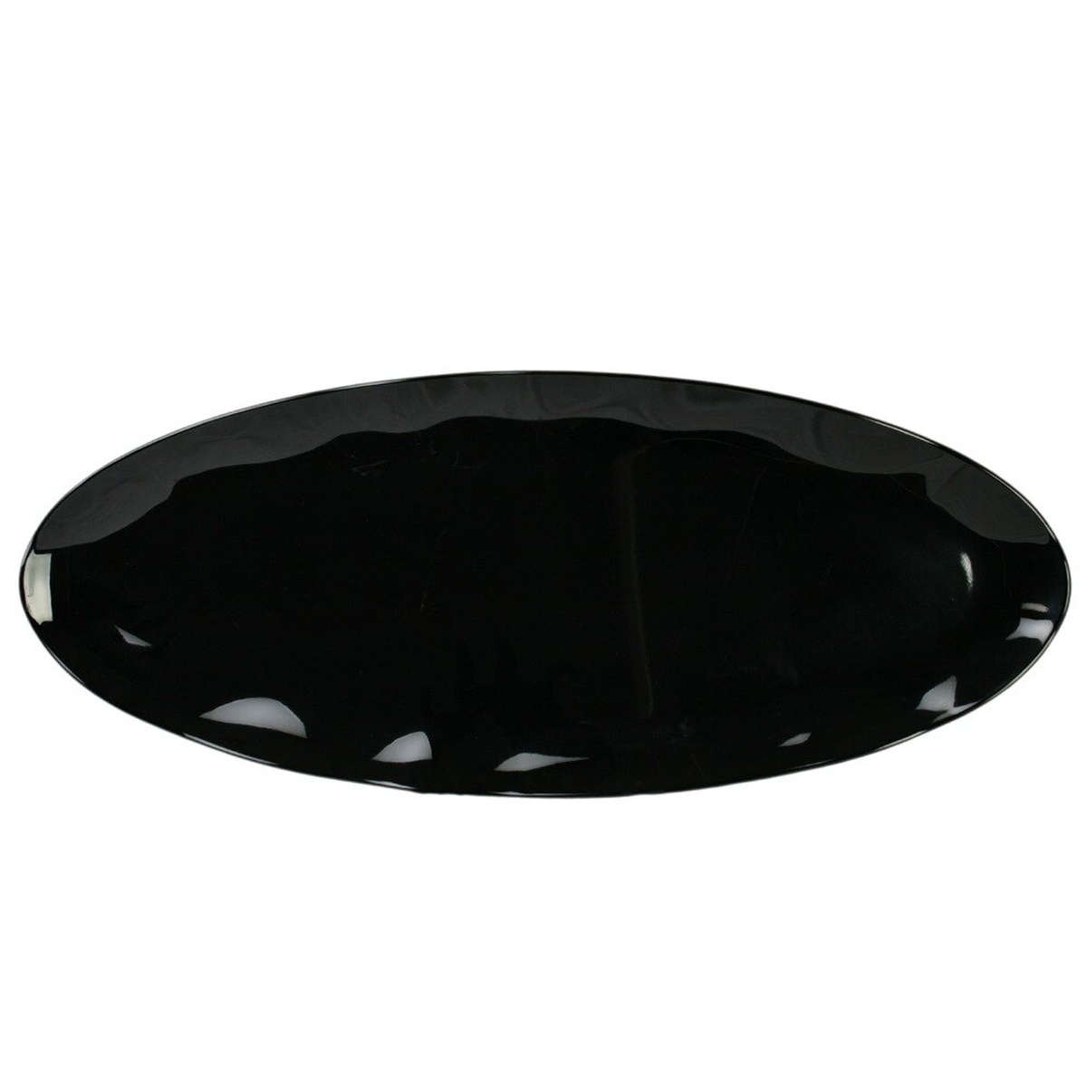 Thunder Group RF2024B Black Pearl 24-inch by 10-inch glossy oval melamine platter with scalloped edge, top-down view