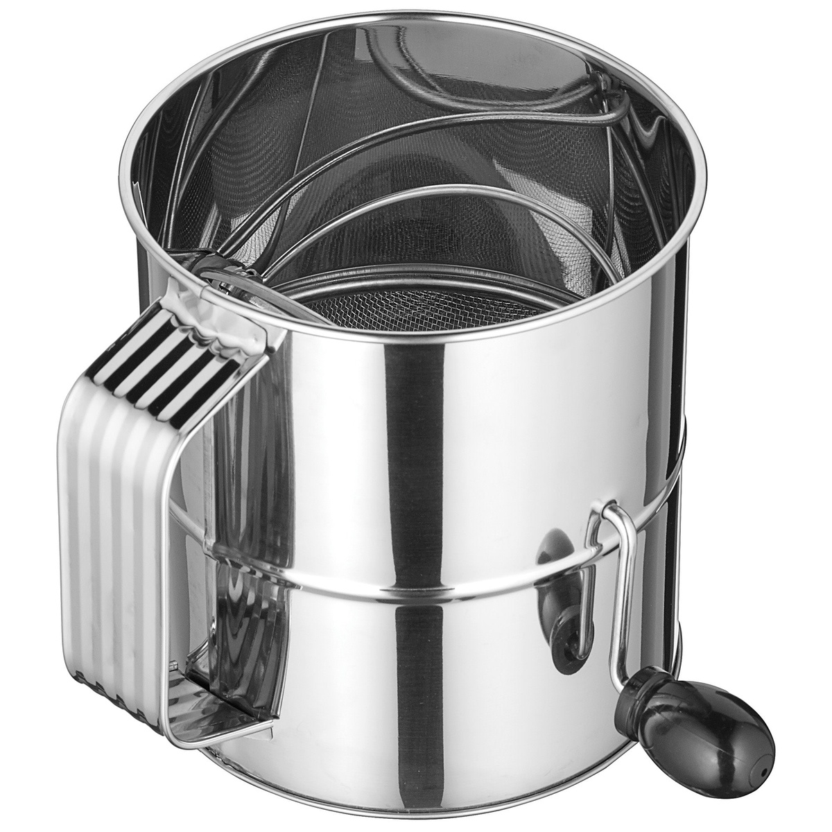 Winco RFS-8 stainless steel 8-cup rotary flour sifter with chrome-plated beater and side-crank handle