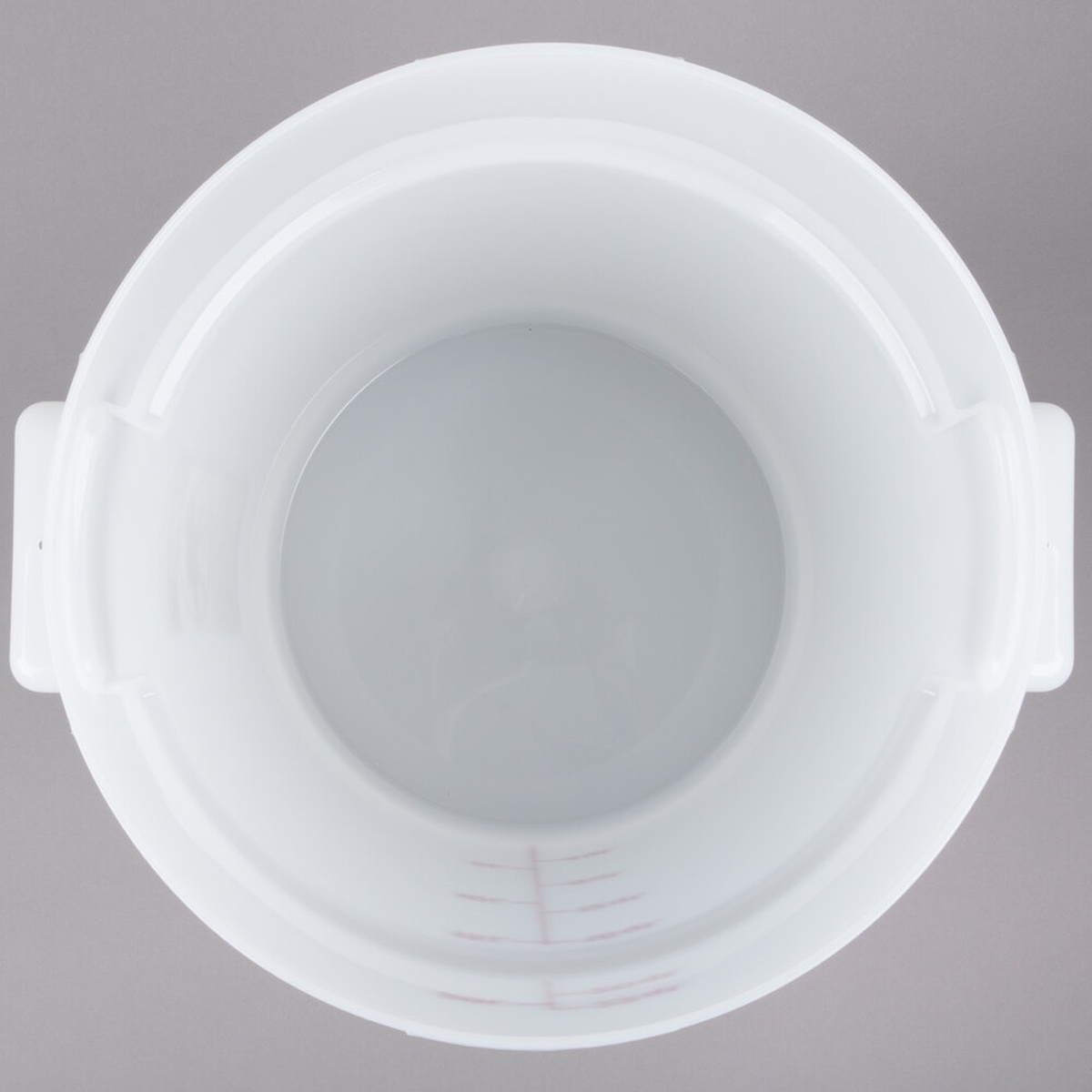 Top-down view of the Cambro RFS22148 white round food storage container showing molded-in handles and wide opening