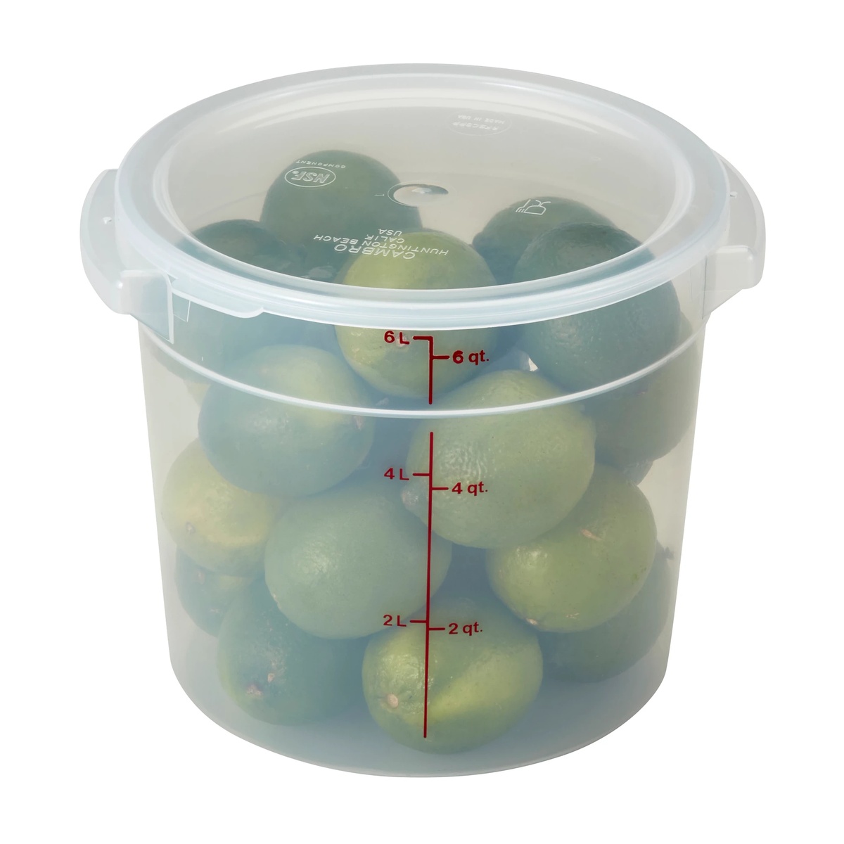 Translucent round seal lid secured on a round storage container