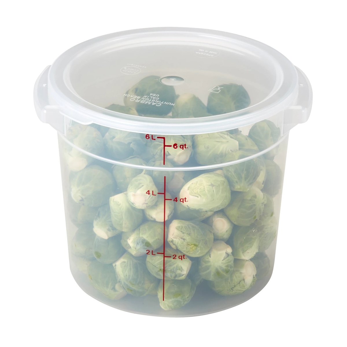 Translucent round seal lid snapped onto a round storage container