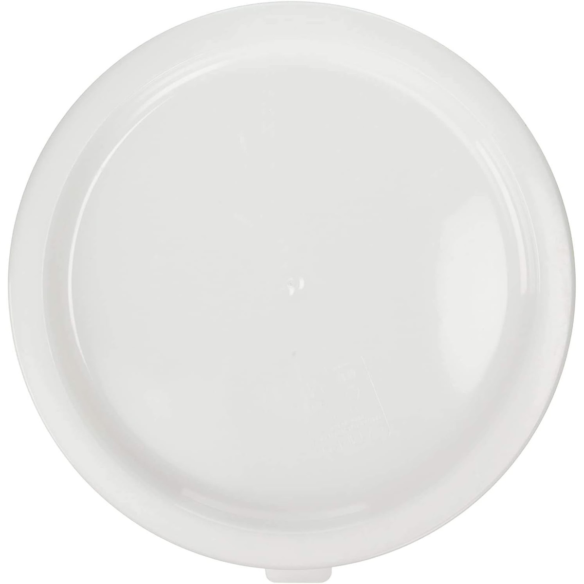 Cambro RFSC12148 white round polyethylene lid, top-down view