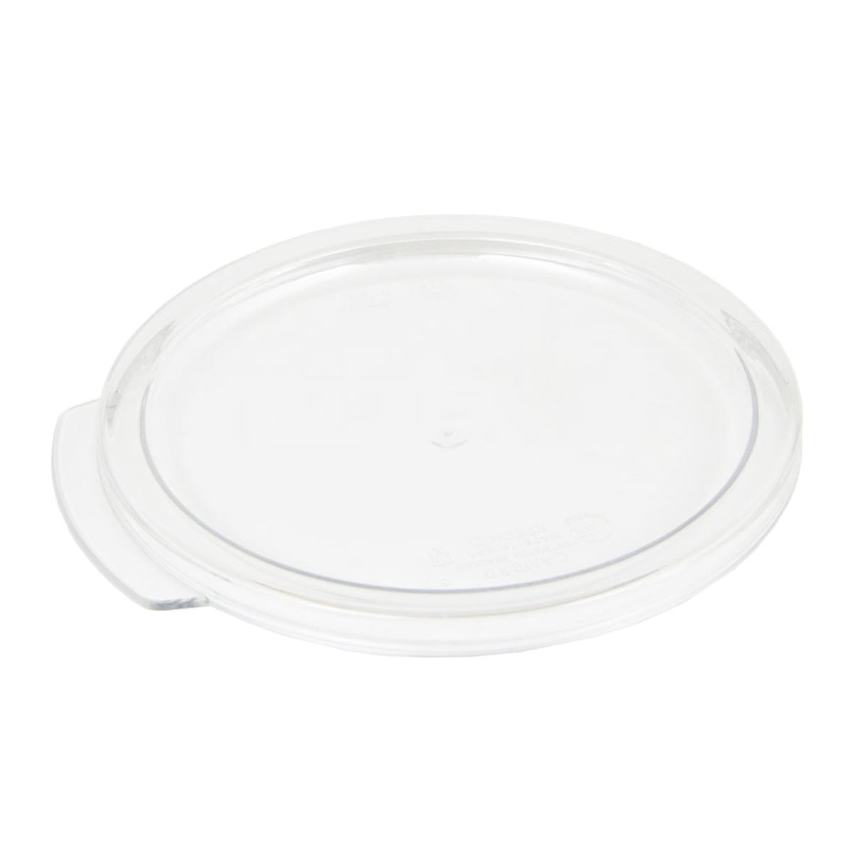 Cambro RFSCWC1135 clear round polycarbonate lid with thumb tab for 1 qt food storage containers