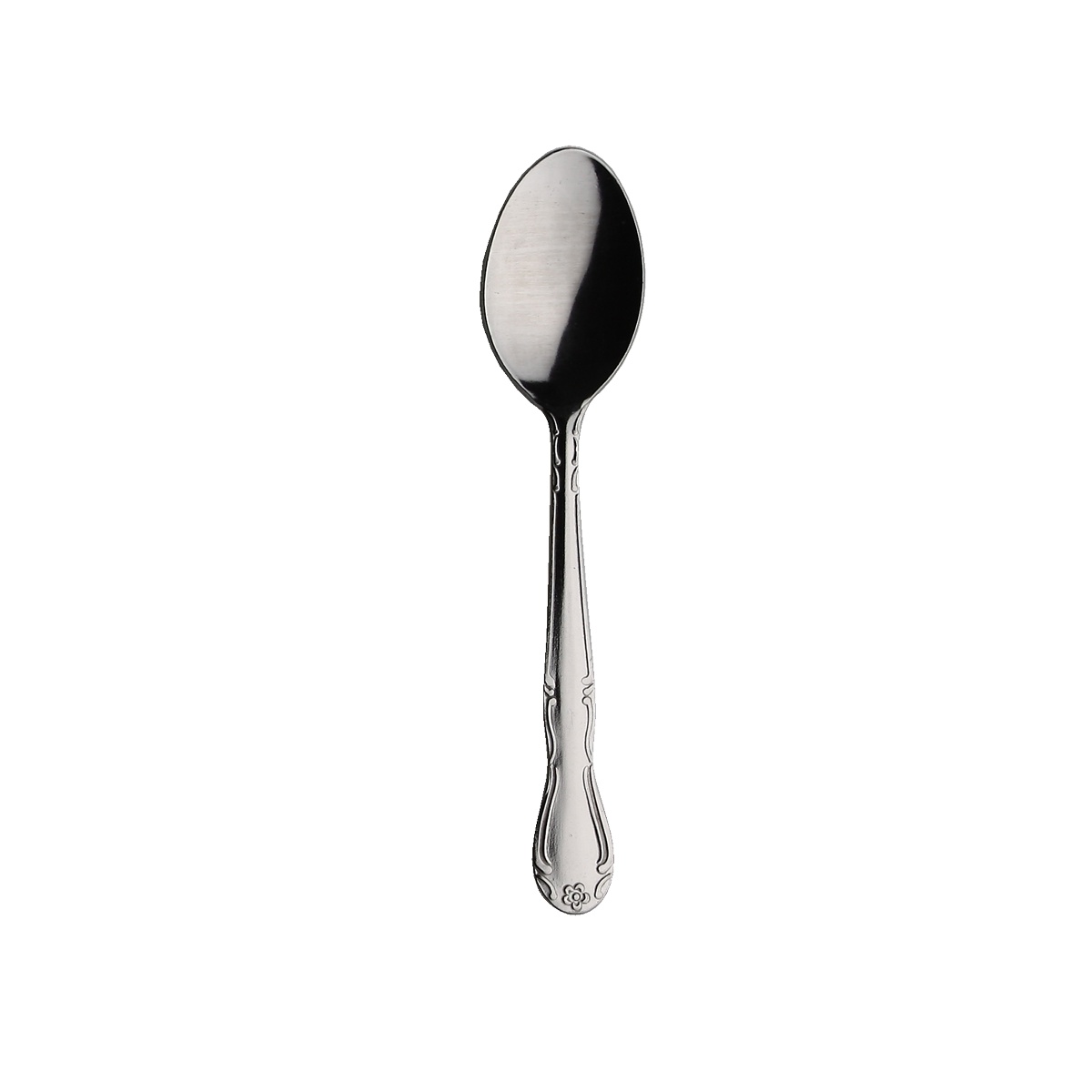 Libertyware Rosa Linda teaspoon in 18/0 stainless steel with decorative floral handle detail