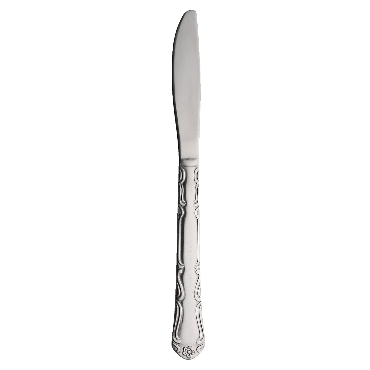 Libertyware Rosa Linda serrated dinner knife with ornate floral handle and mirror-polished blade