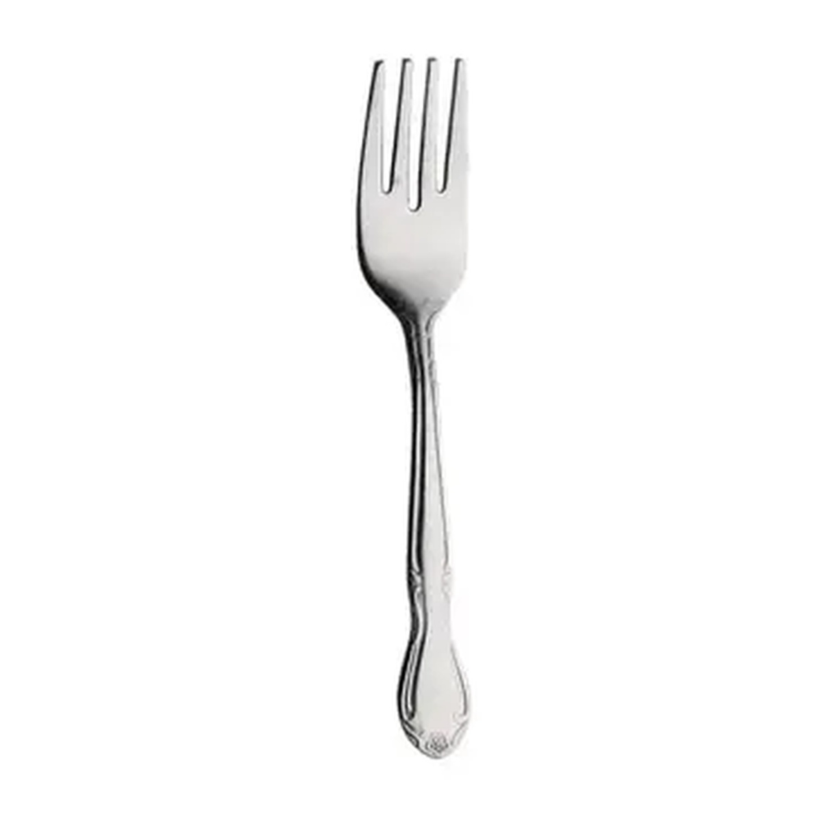 Libertyware Rosa Linda salad fork with ornate decorative handle pattern in 18/0 stainless steel