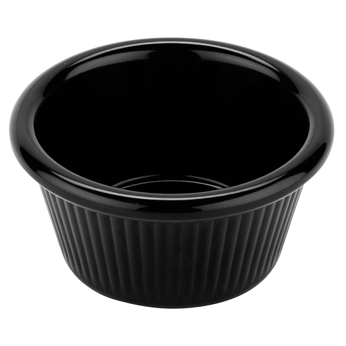 G.E.T. RM-387-BK black fluted melamine ramekin angled view showing interior and fluted sides
