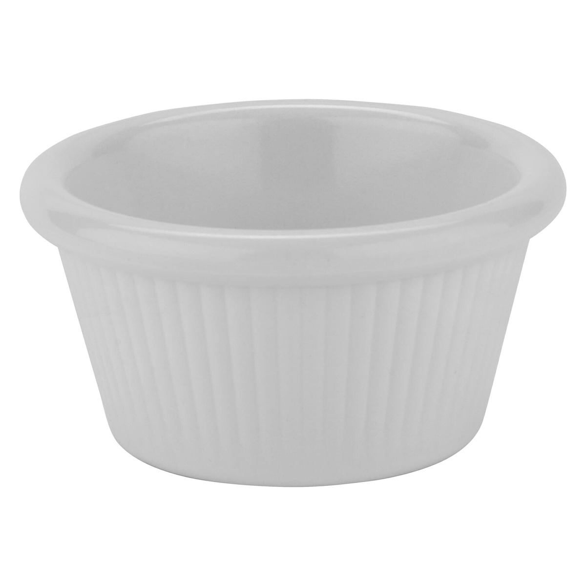GET Enterprises RM-387-W white fluted melamine ramekin, 2 oz., round with vertical fluted sides and rolled rim