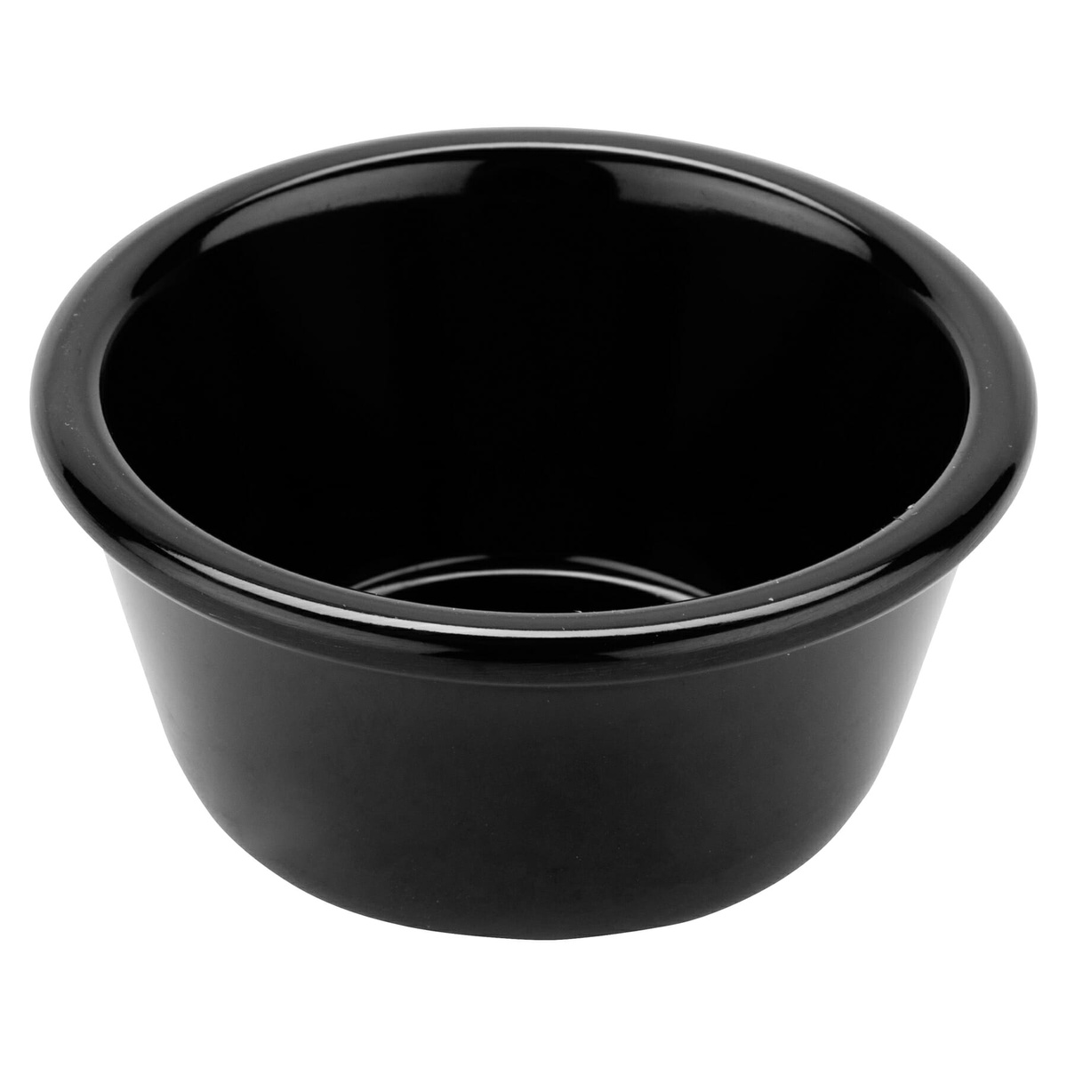 GET Enterprises RM-388-BK black melamine ramekin, angled overhead view showing interior
