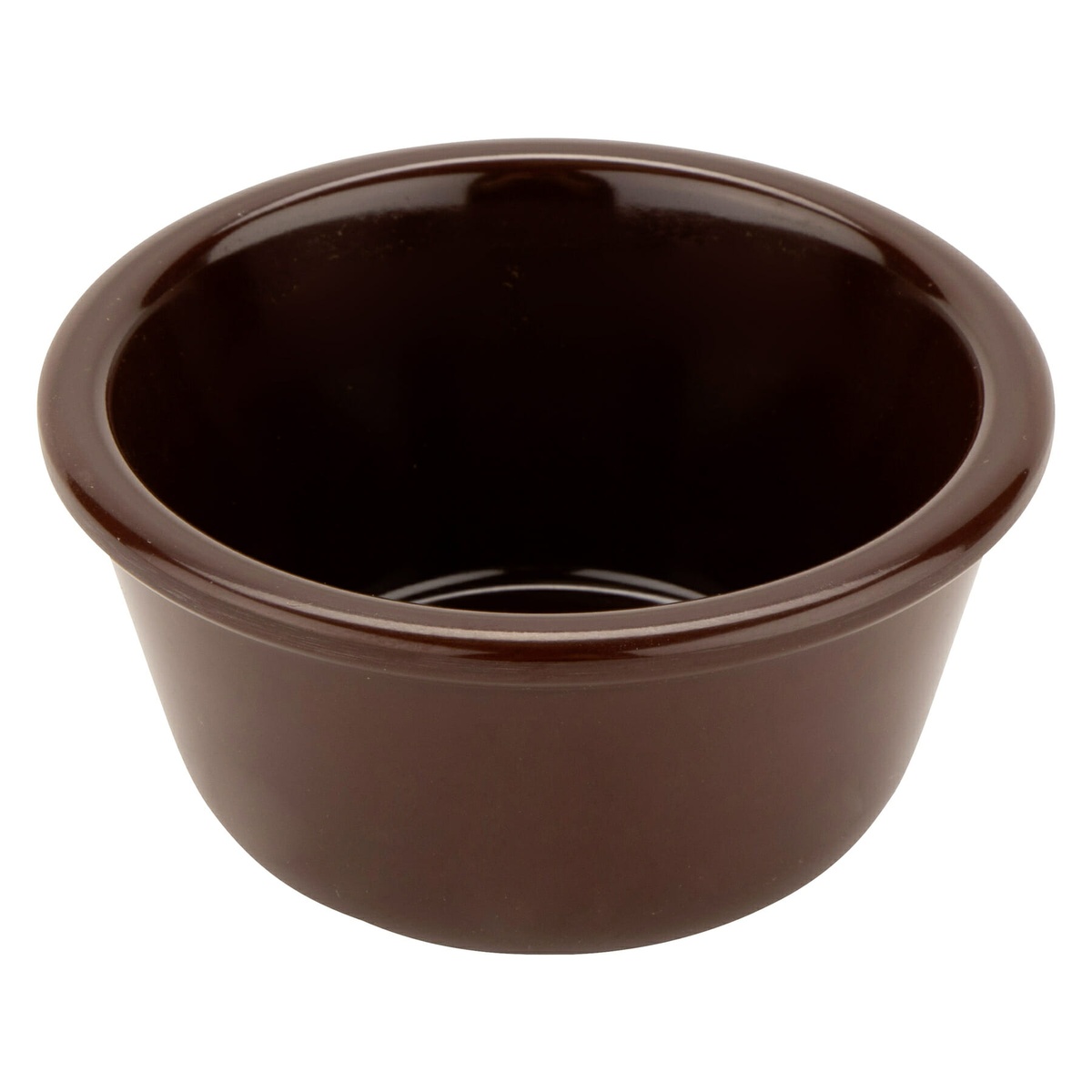 G.E.T. Enterprises RM-388-BR brown melamine ramekin, angled top view showing smooth interior