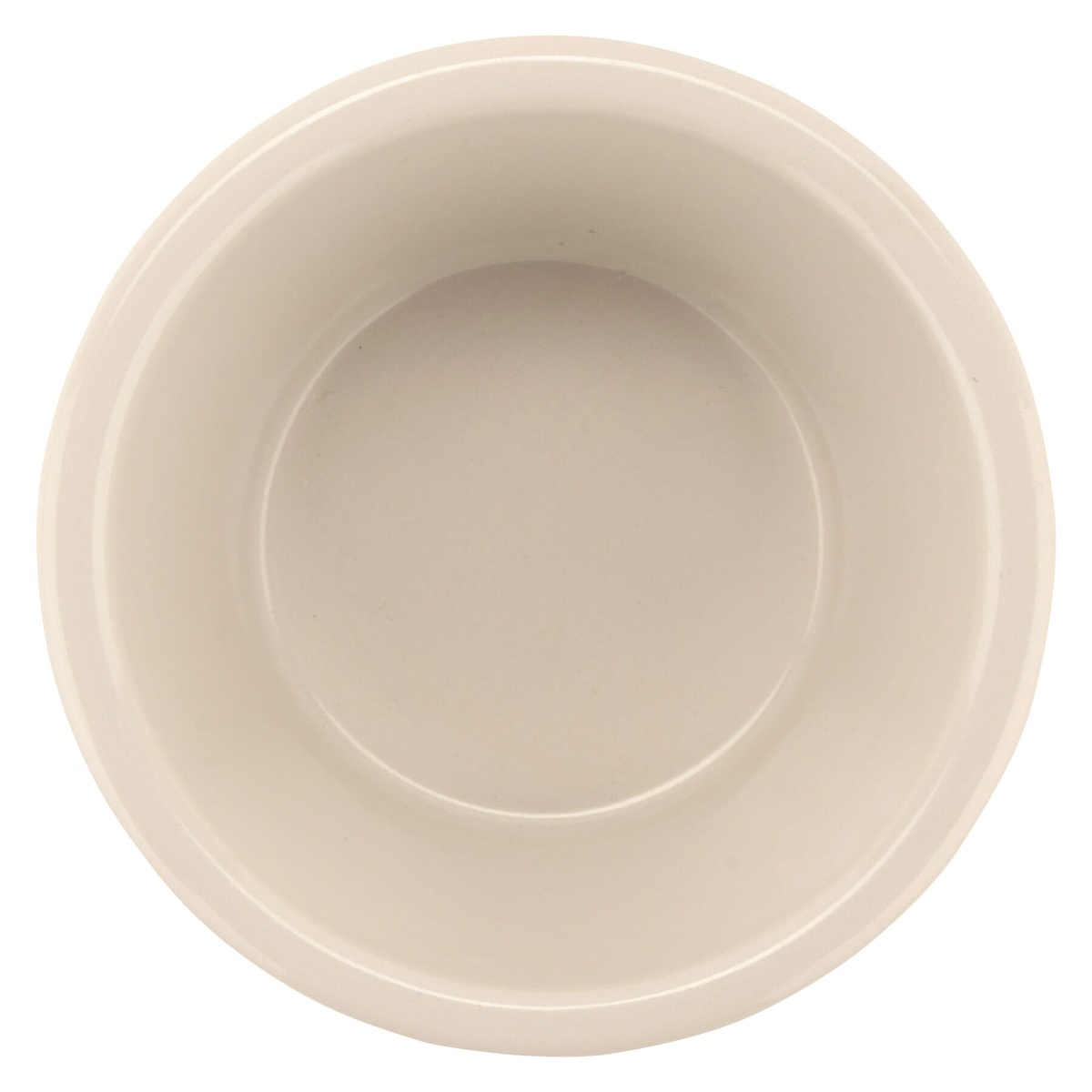 Top-down view of GET Enterprises RM-388-IV ivory melamine ramekin showing circular interior and rim detail
