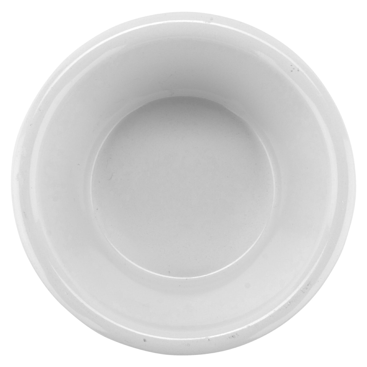 Top-down view of G.E.T. Enterprises RM-389-W white melamine ramekin showing interior capacity