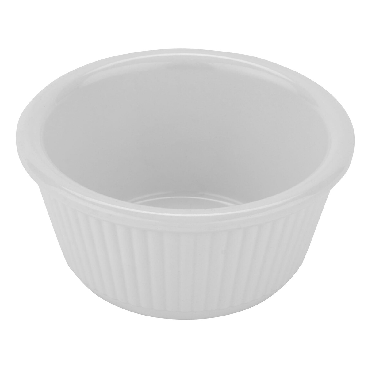 G.E.T. Enterprises RM-389-W white fluted melamine ramekin angled view showing fluted exterior sides