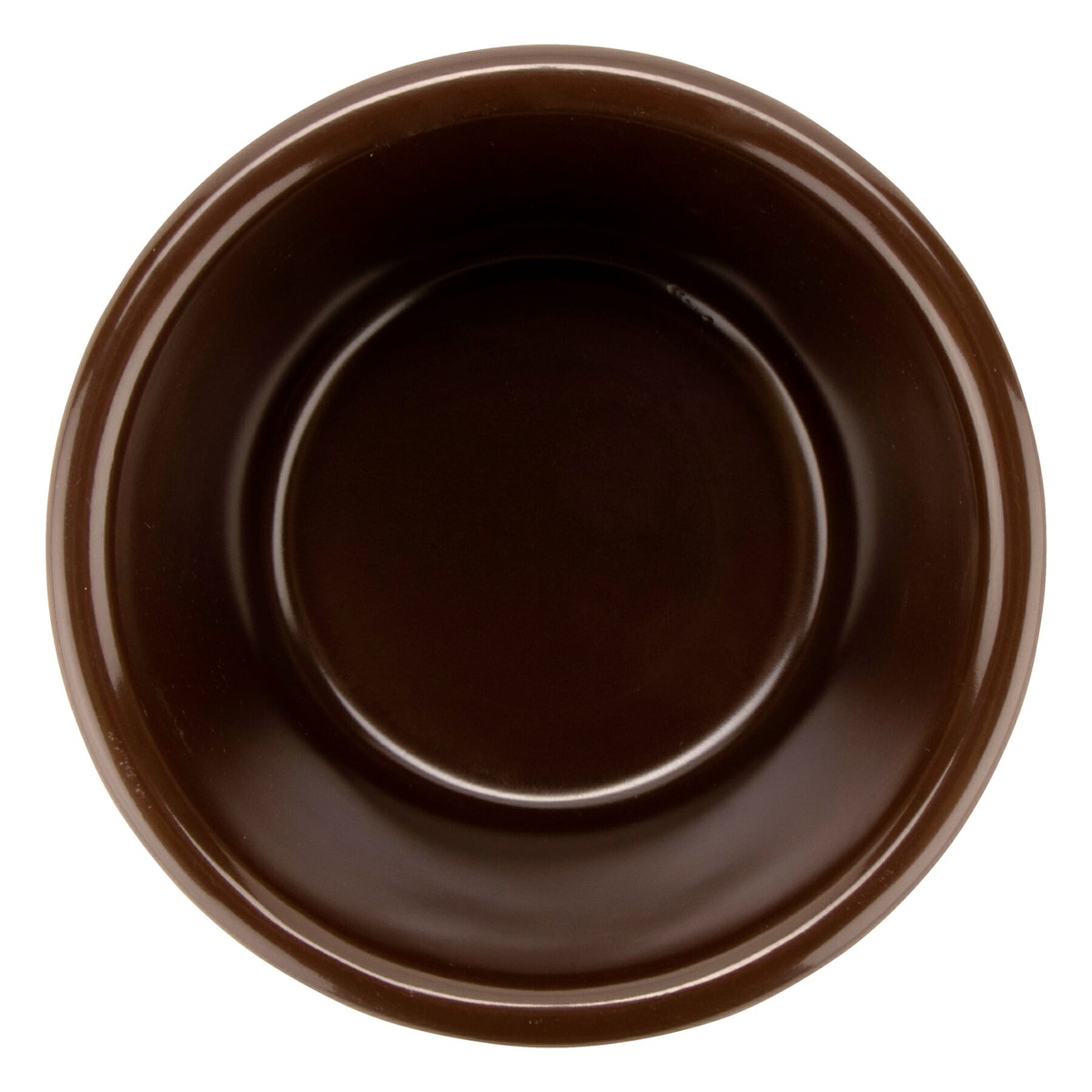 GET Enterprises RM-400-BR brown melamine ramekin overhead view showing round interior