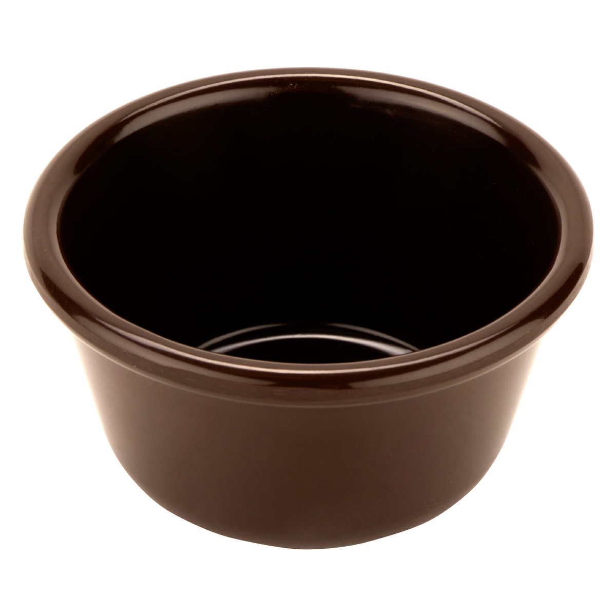 GET Enterprises RM-400-BR brown melamine ramekin angled top view showing smooth interior