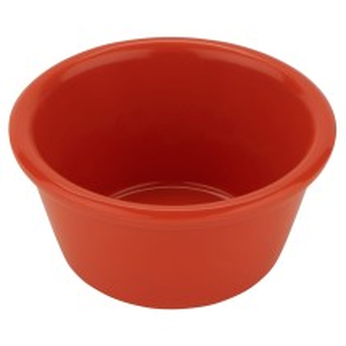 GET Enterprises RM-400-RO Rio Orange melamine ramekin, angled side view showing tapered walls and rimmed edge