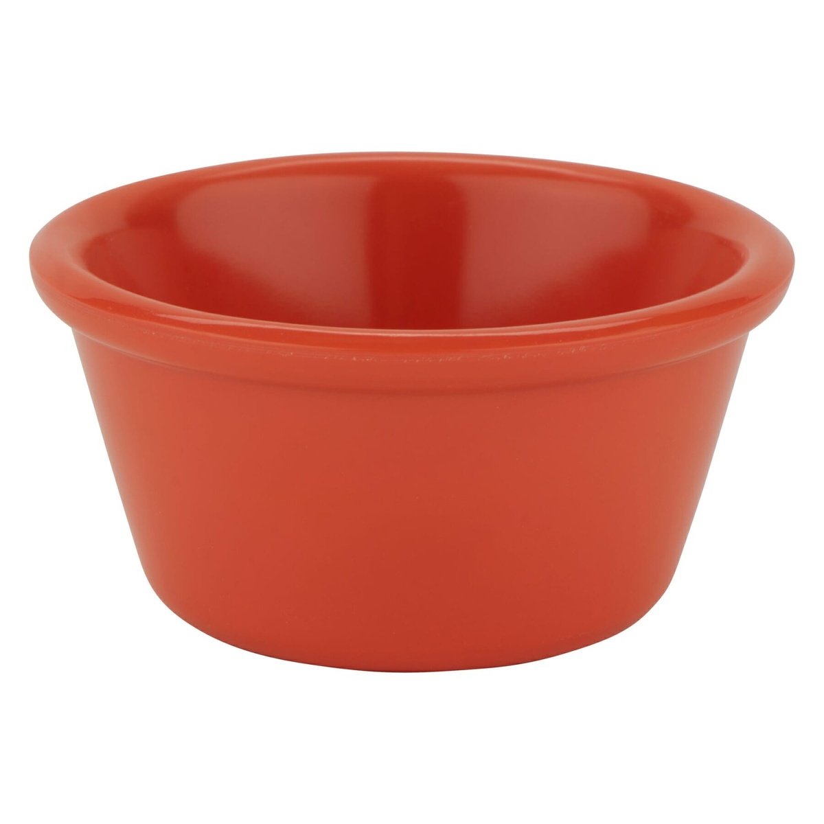 G.E.T. Enterprises RM-400-RO Rio Orange smooth melamine ramekin, 4 oz., shown from a side angle on a white background