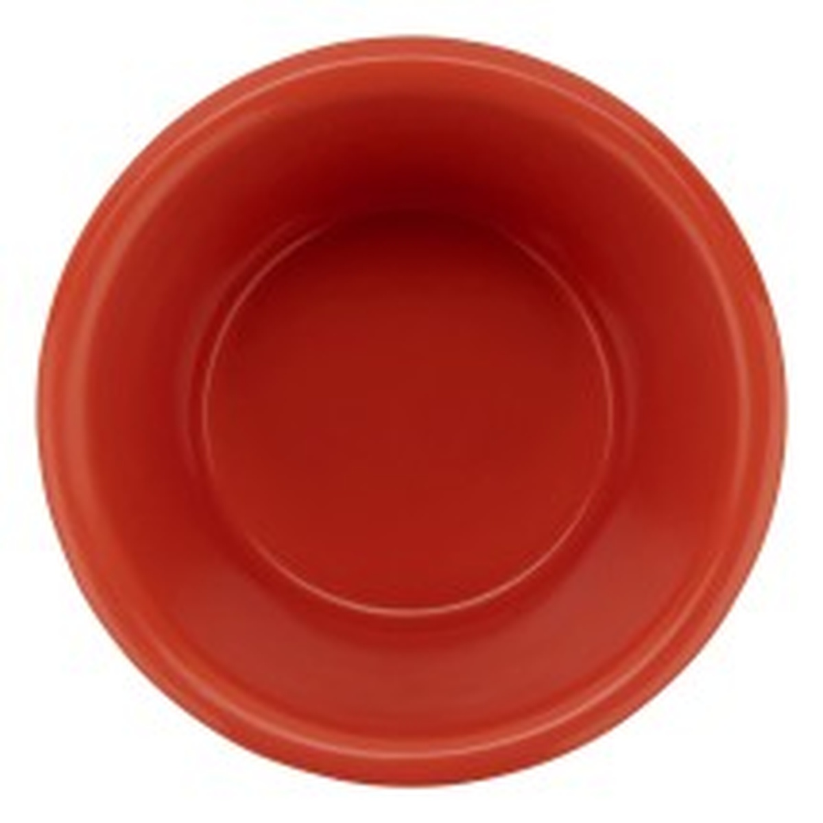 Top-down view of the G.E.T. Enterprises RM-400-RO Rio Orange 4 oz. melamine ramekin showing the open round interior