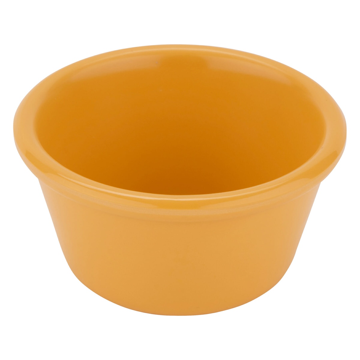G.E.T. Enterprises RM-400-TY tropical yellow 4 oz. melamine ramekin, angled side view