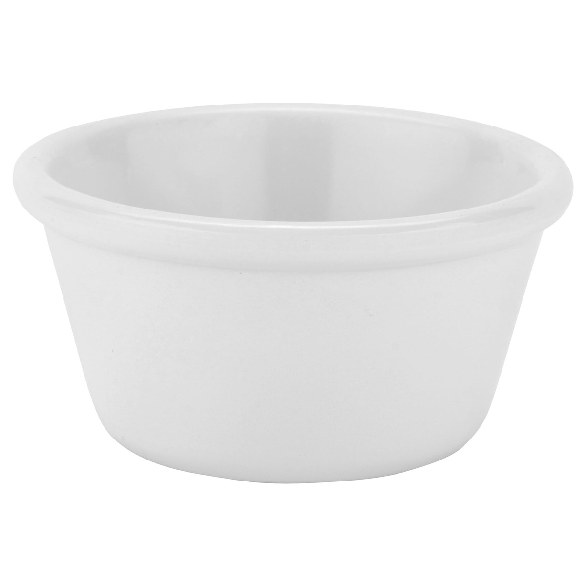G.E.T. RM-400-W white melamine ramekin front side view showing rolled rim and tapered body