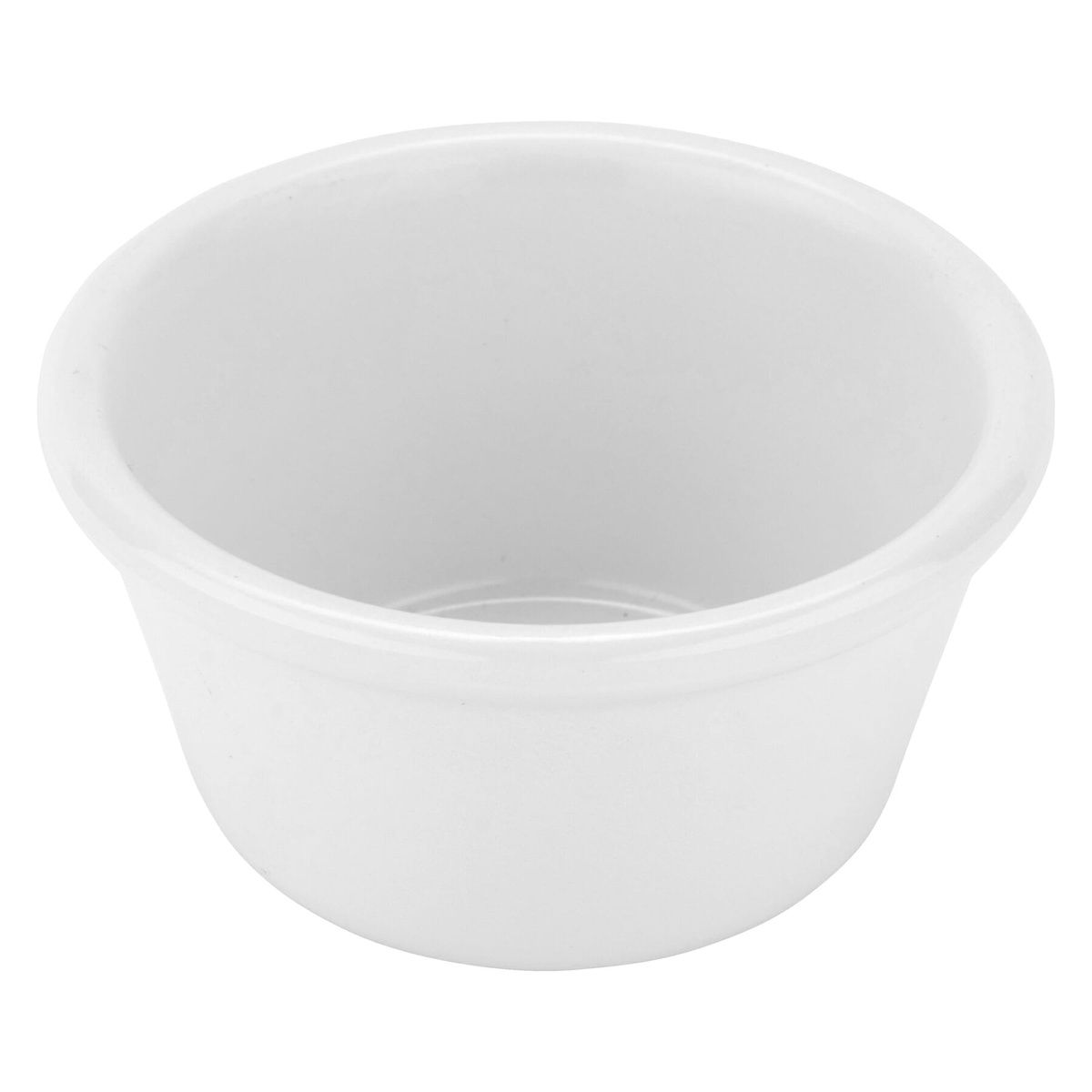 G.E.T. RM-400-W white melamine ramekin angled view showing smooth sides and rolled rim