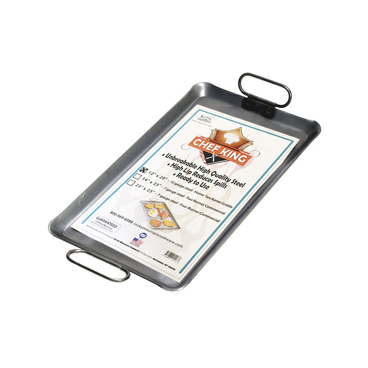 Rocky Mountain Cookware RM1220-8 Chef King 12x20 inch steel griddle with fold-down handles