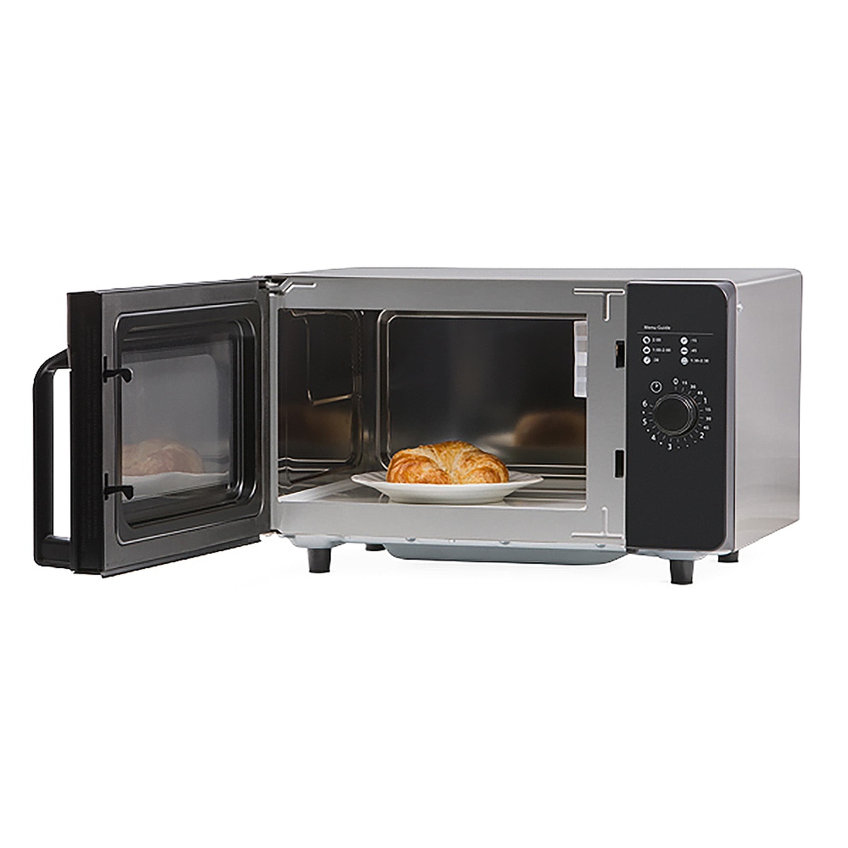 Amana RMS10DSA microwave with door open showing stainless steel interior