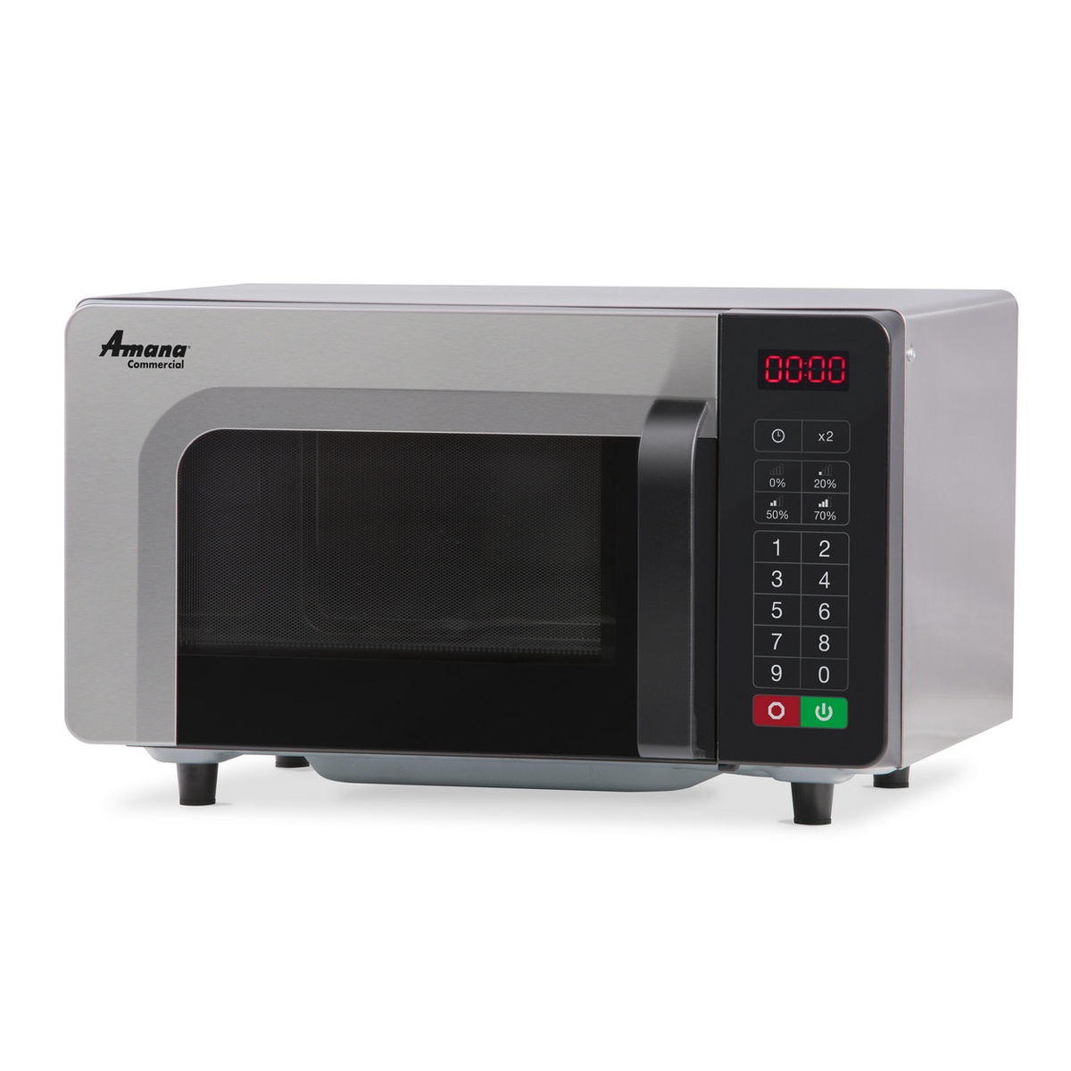 Amana Commercial RMS10TSA countertop microwave oven front view with touchpad controls