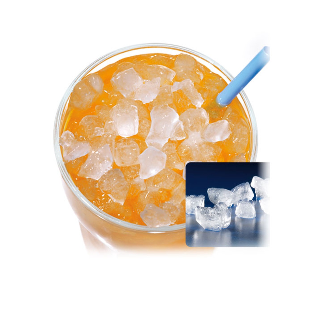 Close up of soft chewable nugget ice in a beverage glass