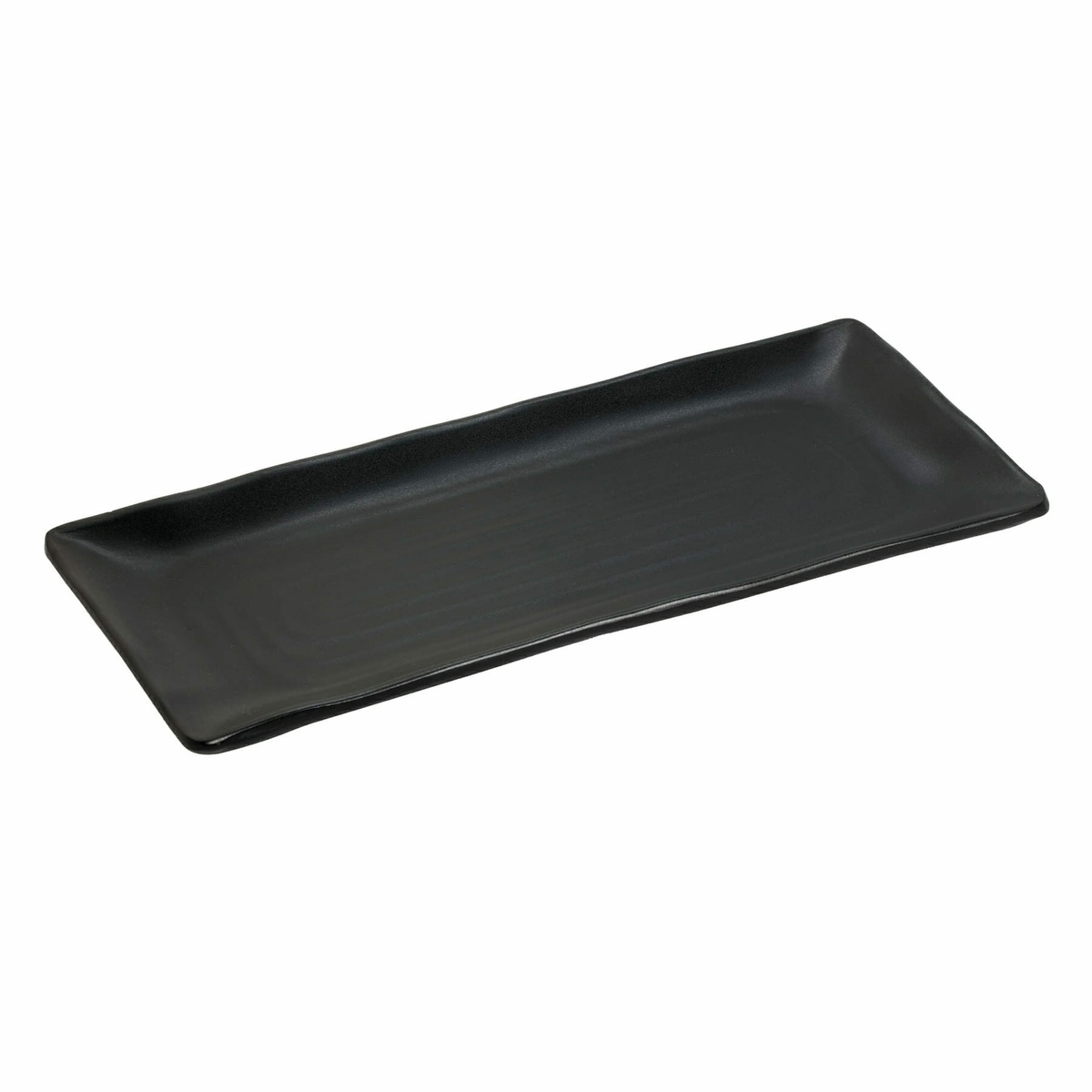 GET Enterprises RP-1253-BK Nara 12-inch black matte rectangular melamine platter shown from an angle