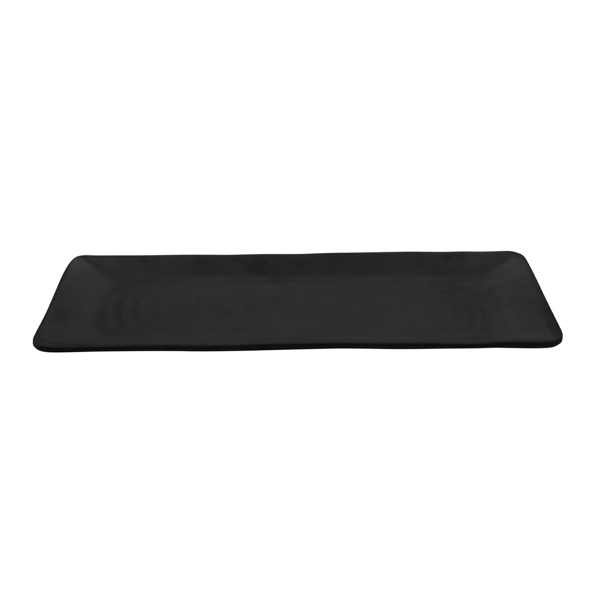G.E.T. Enterprises Nara 18x6.5 inch black matte rectangular melamine platter, angled top view