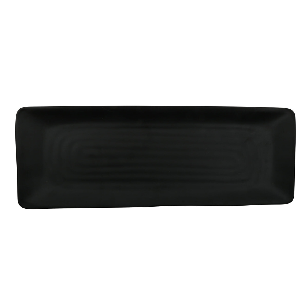 G.E.T. Enterprises Nara black rectangular melamine platter, overhead top-down view showing full surface