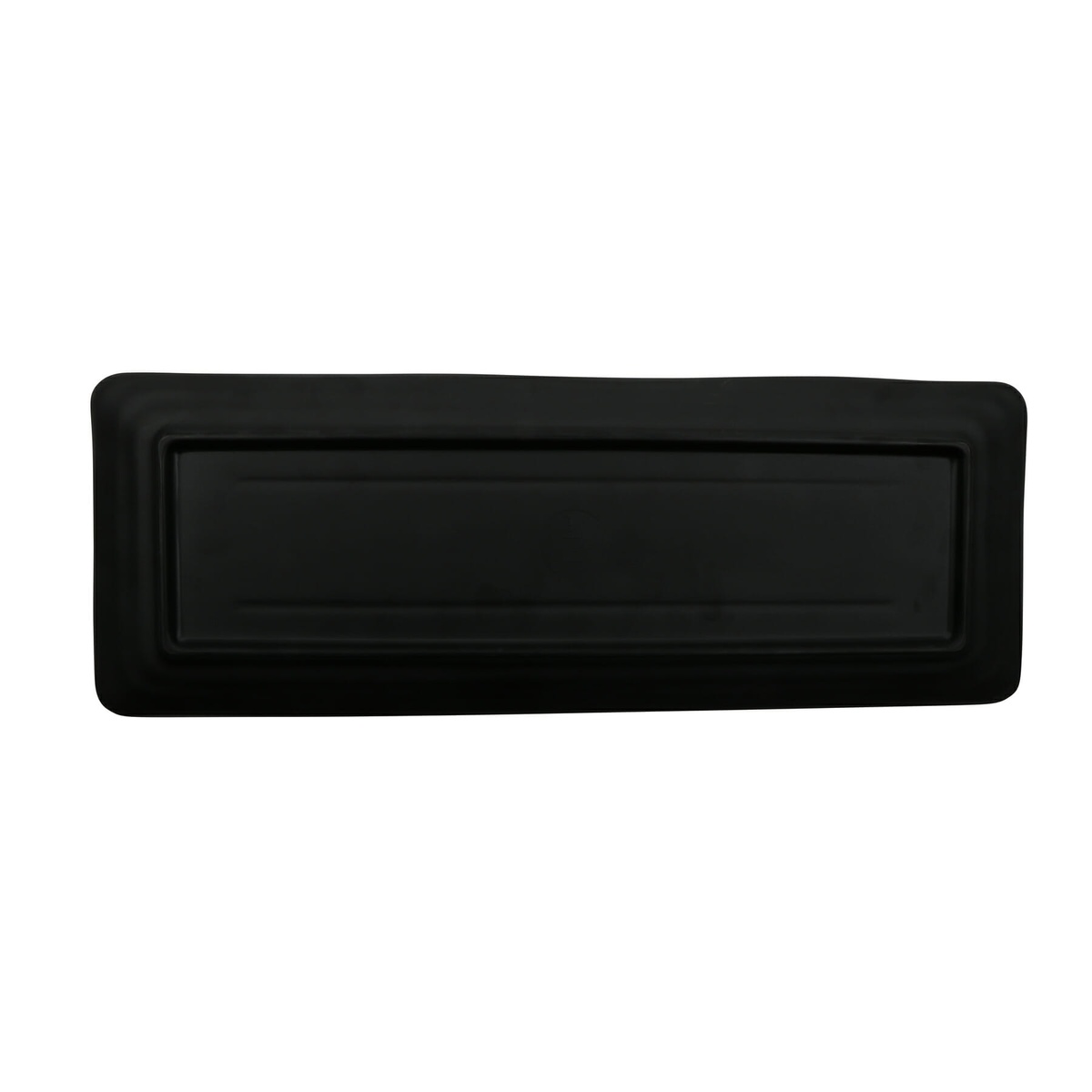 G.E.T. Enterprises Nara black rectangular melamine platter, angled view from above showing raised rim and inset panel detail