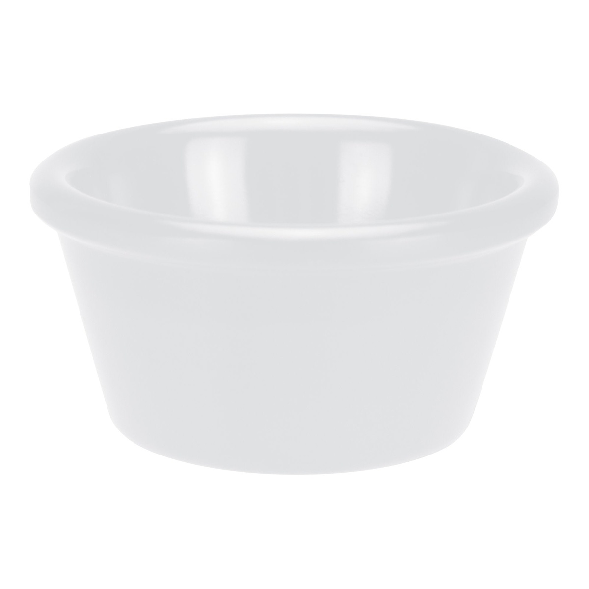 Winco RP-3W 3 oz white melamine ramekin with smooth sides and rolled rim, plain design