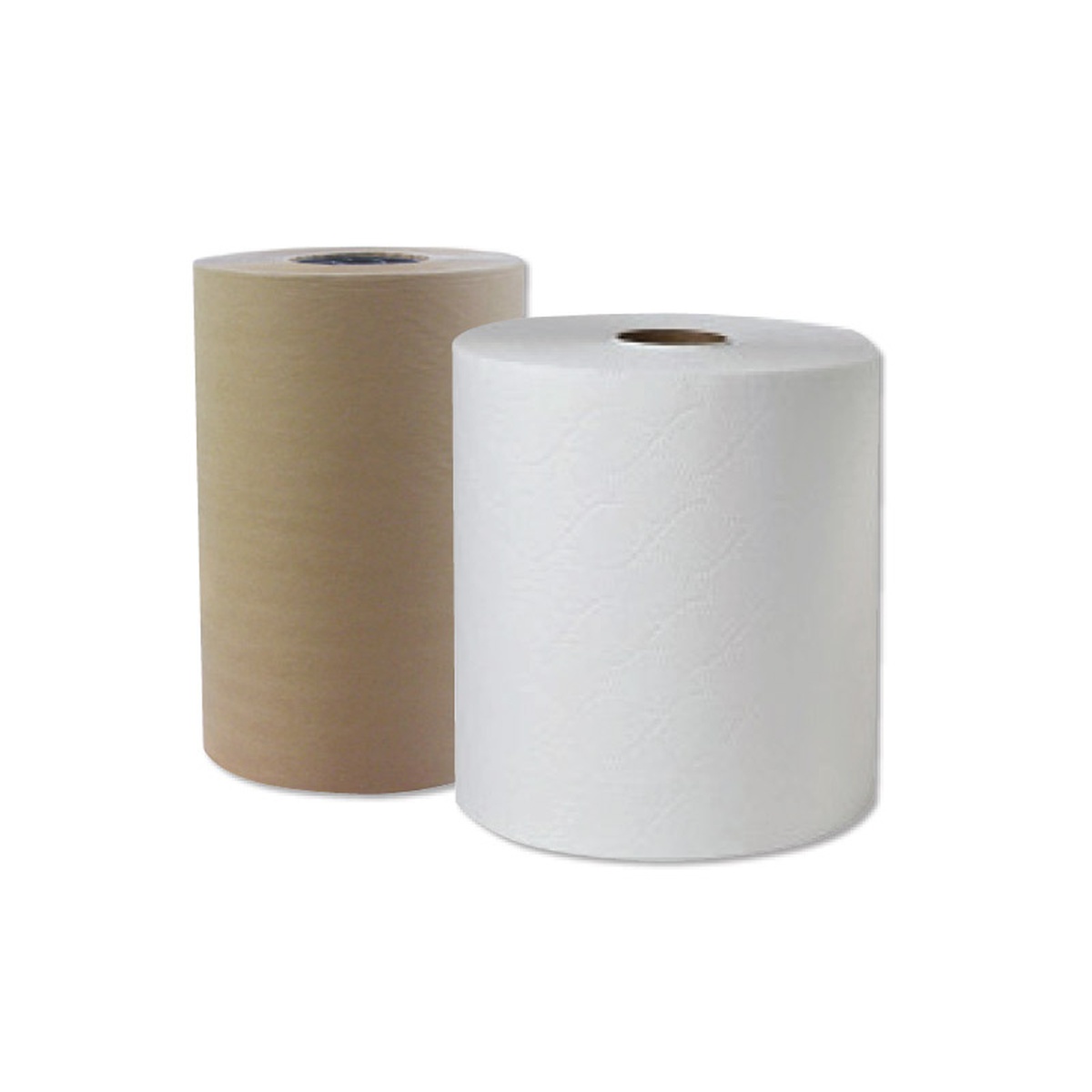 Empress hardwound roll towels shown in natural brown and white variants side by side